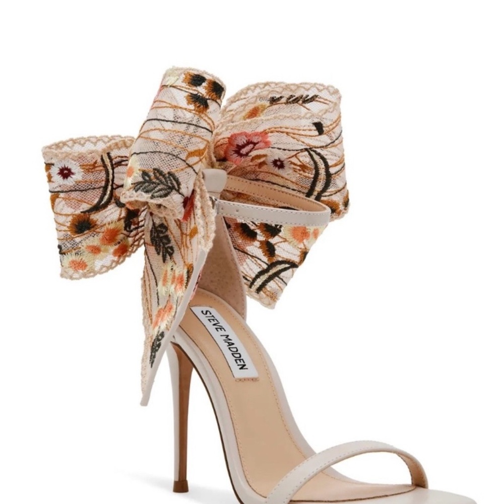 Steve Madden Cream Floral Bow Ankle Strap Heel